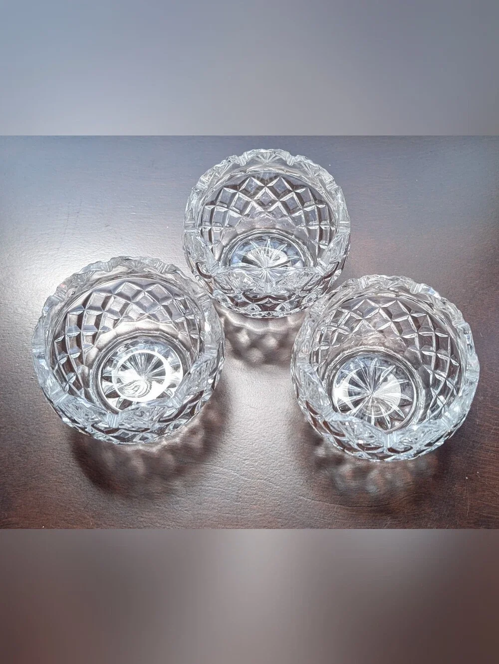 Royal Irish Cut 24%Leaded Crystal Clear Votive Candle Scalloped Edge Set Of 3